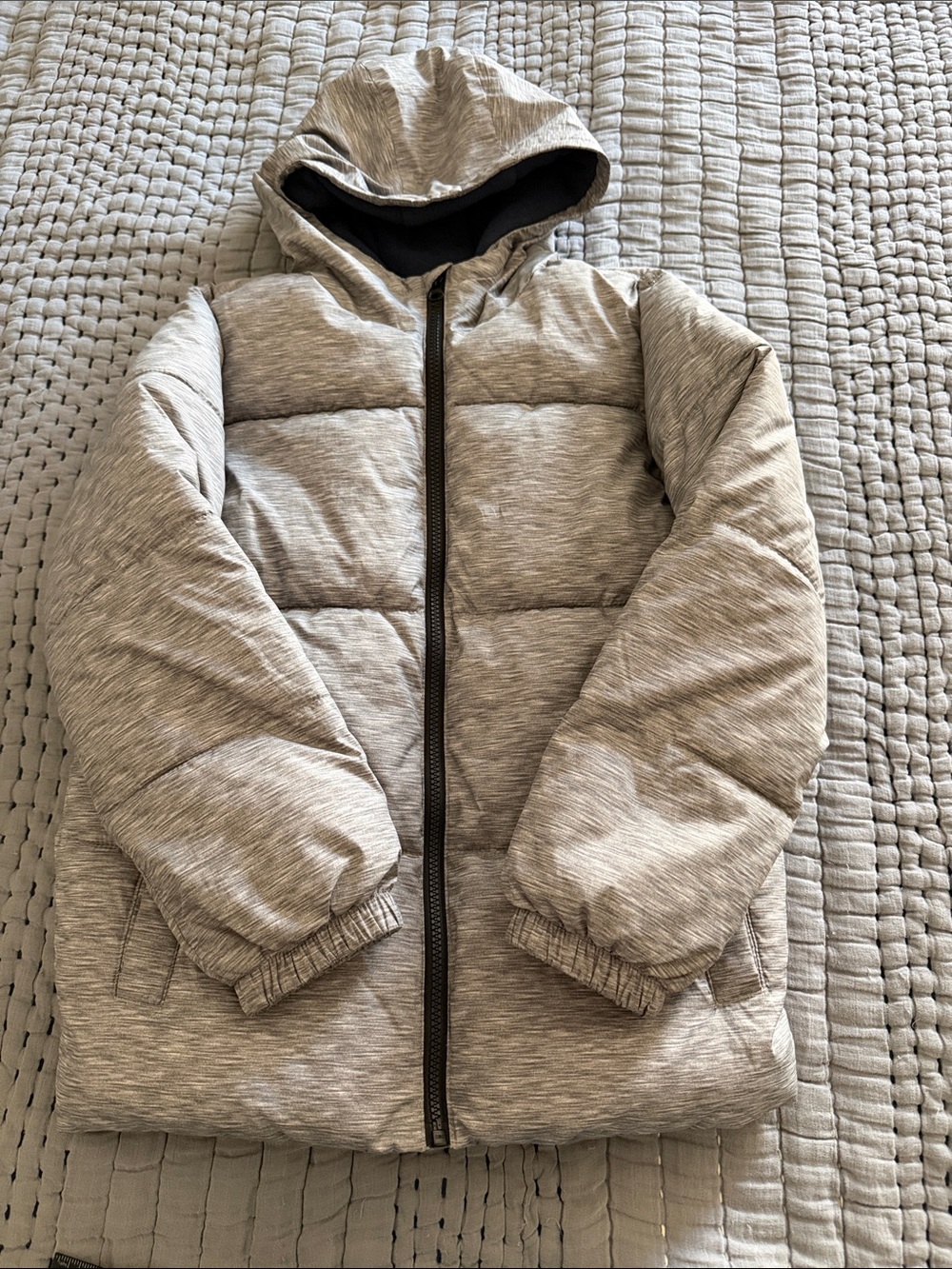 Old Navy Light Heather Gray Hooded Puffer Jacket for Kids